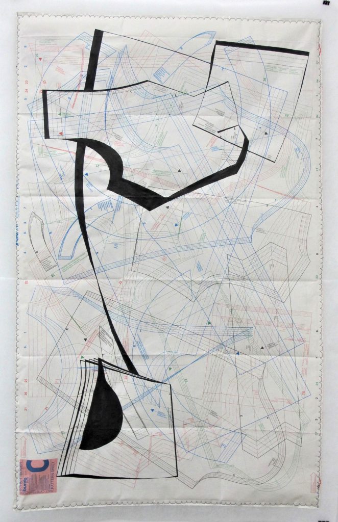 untitled, (patterns of movement) untitled, (patterns of movement I) ca. 70x100cm, ink, sewing thread on sewing paper and fleece