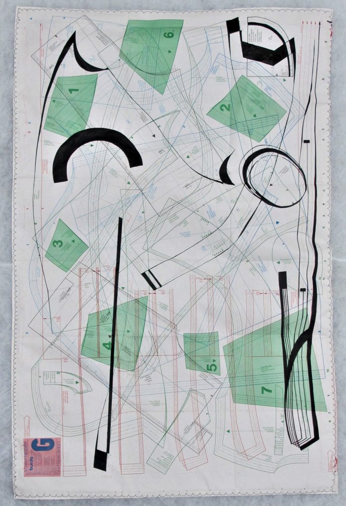 untitled, (patterns of movement I) ca. 80x120cm, ink, sewing thread on sewing paper and fleece